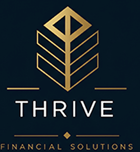 Logo for Thrive Financial Solutions featuring a gold geometric tree design above the text on a dark background.