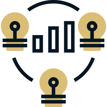 Three lightbulbs form a triangle around a graph icon, connected by a circular line.